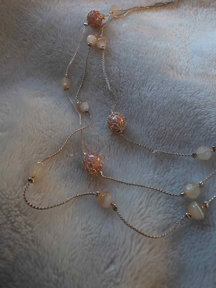 Beautiful Vintage Chain Light Pink Beaded Necklace - photo 2