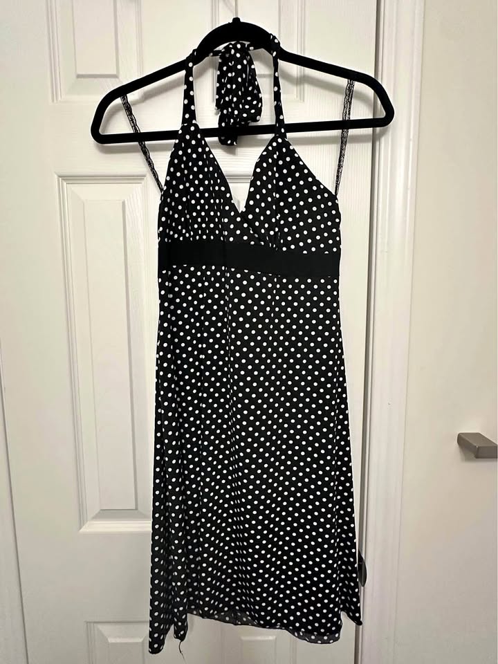 Black with White Polka Dots Halter Dress