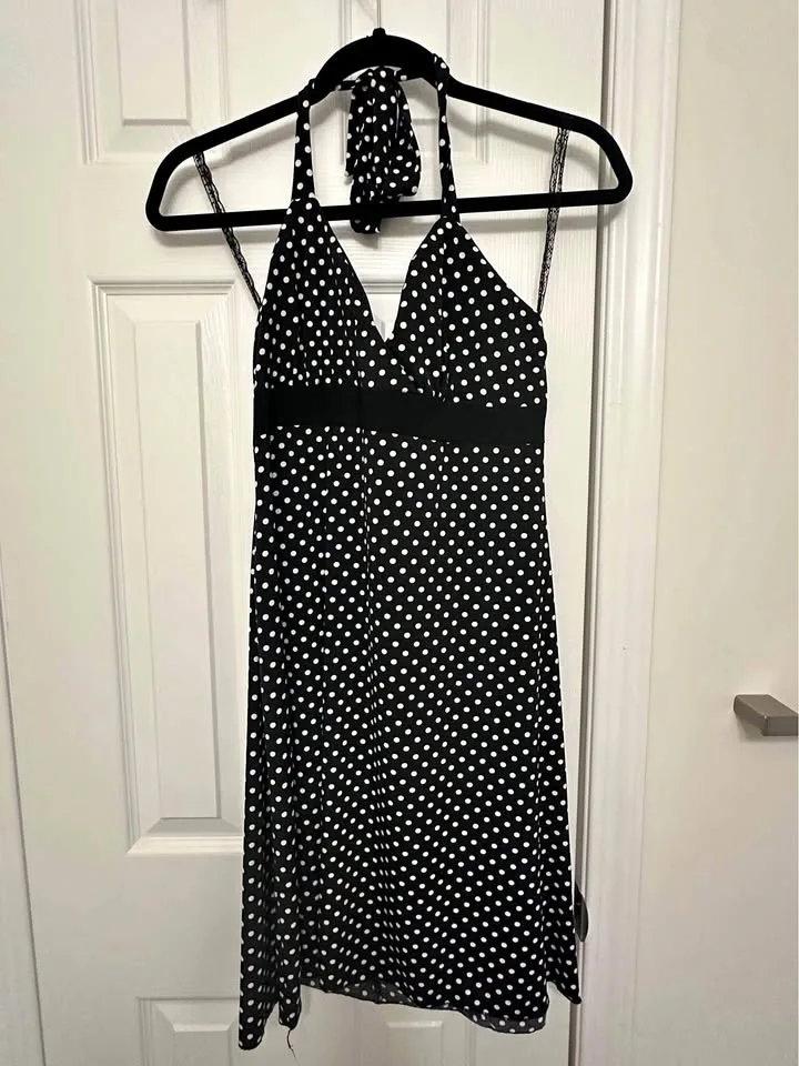 Black with White Polka Dots Halter Dress thumbnail