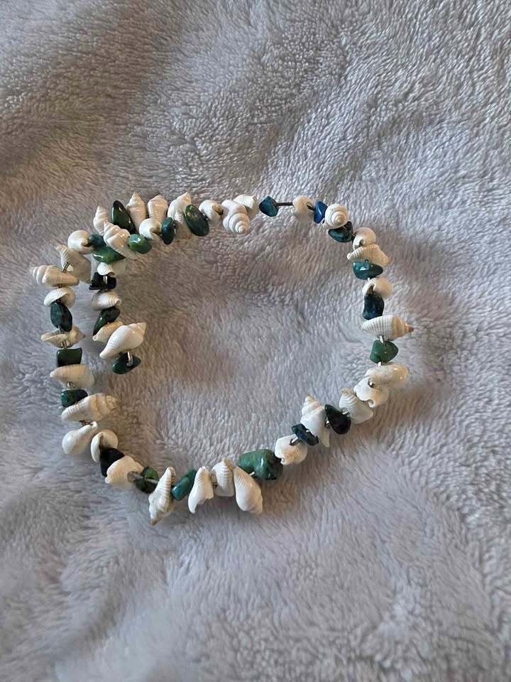 White and Green Shell Beads Bracelet or Chocker