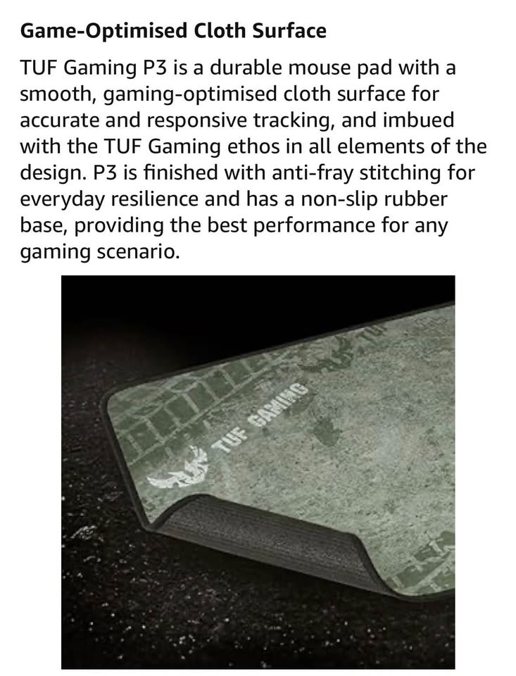 ASUS TUF P3 Gaming Mouse Pad - Anti-Fray - photo 5