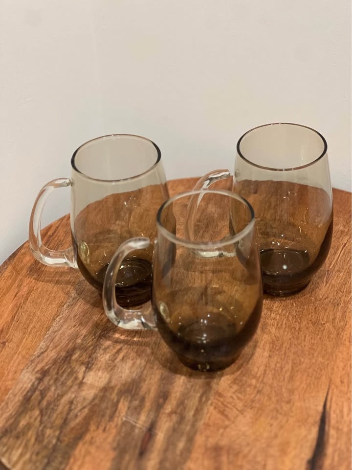 Vintage MCM Libbey Tempo Brown Smoke Glass Mugs - Set of 3 - photo 2