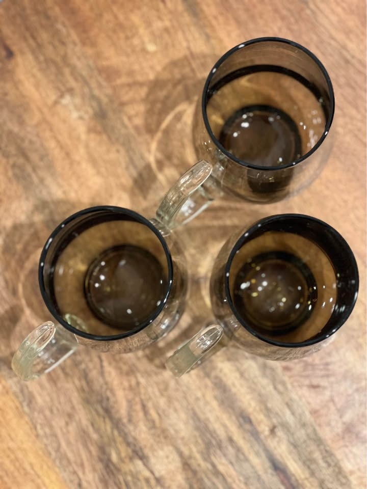 Vintage MCM Libbey Tempo Brown Smoke Glass Mugs - Set of 3 - photo 3