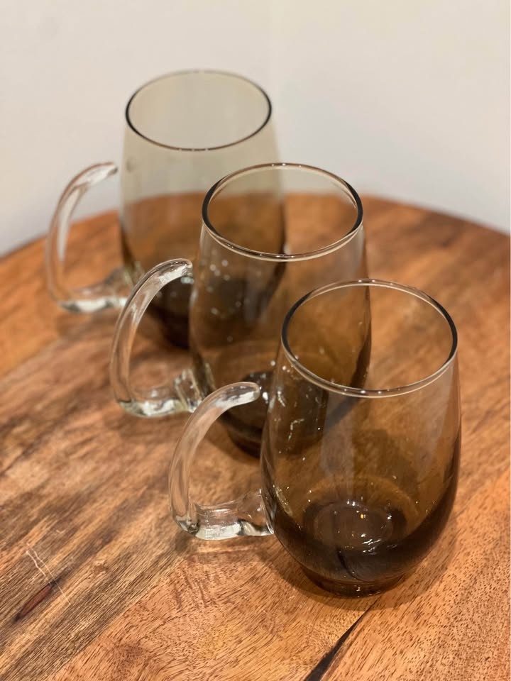 Vintage MCM Libbey Tempo Brown Smoke Glass Mugs - Set of 3 - photo 4