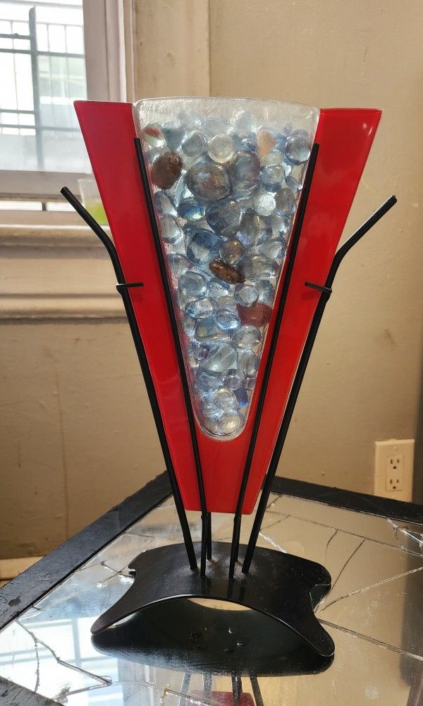 Red Vase w/Blue Stones