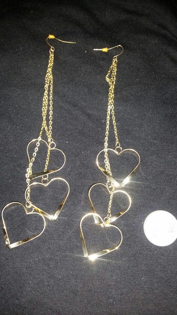 Dangling Heart Earrings (gold & silver pair)