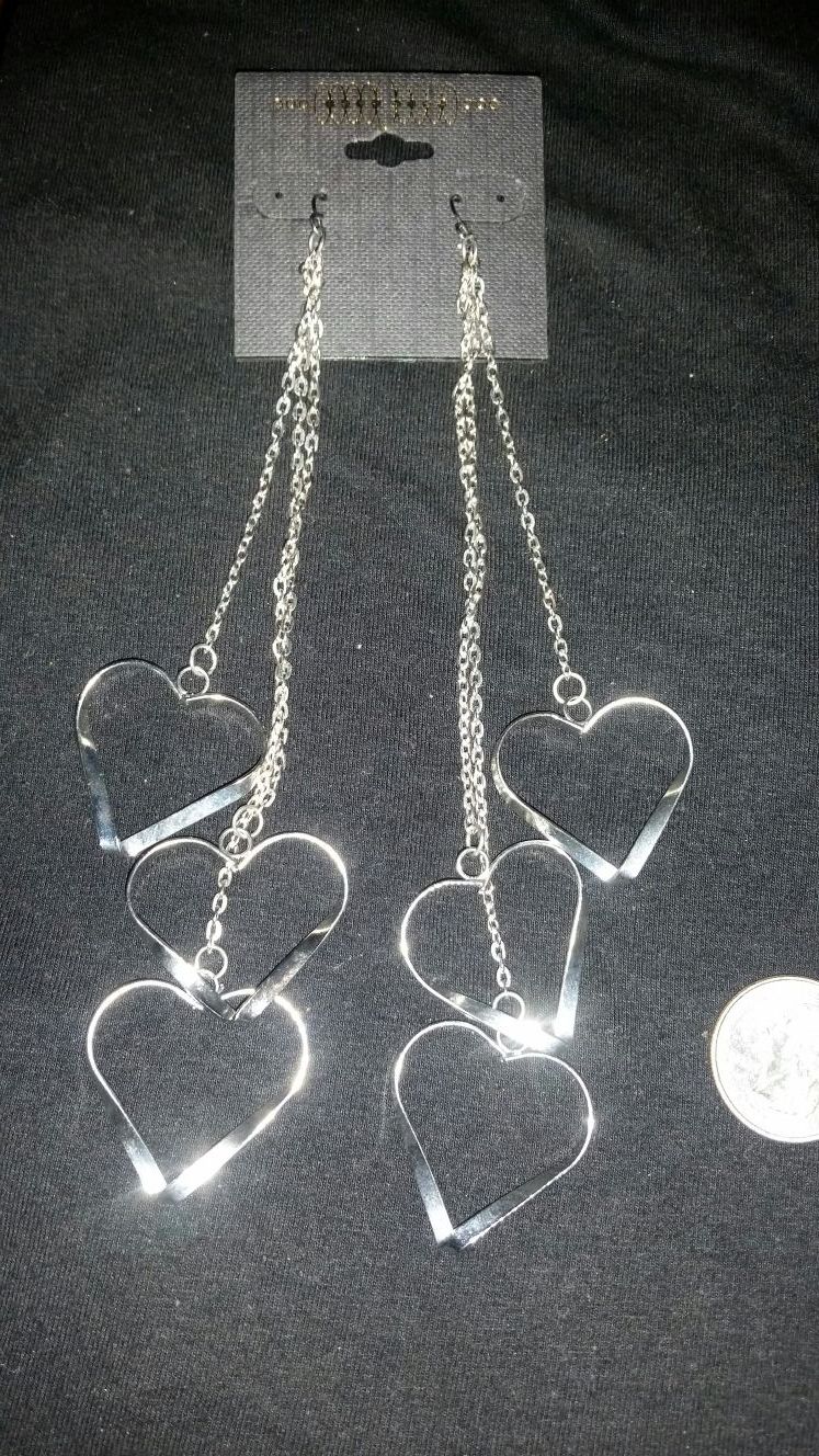 Dangling Heart Earrings (gold & silver pair) - photo 2