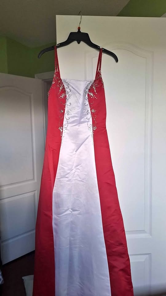 Red and white formal dress