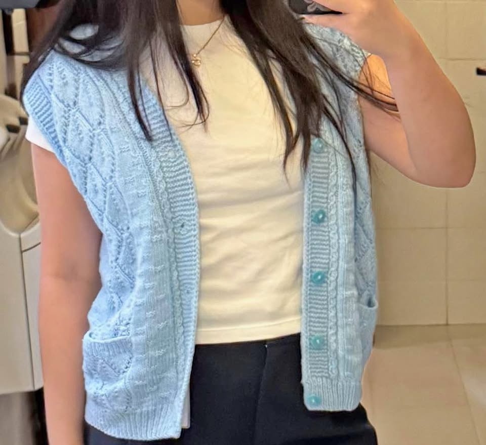 Hand Knit Baby Blue Sweater Vest