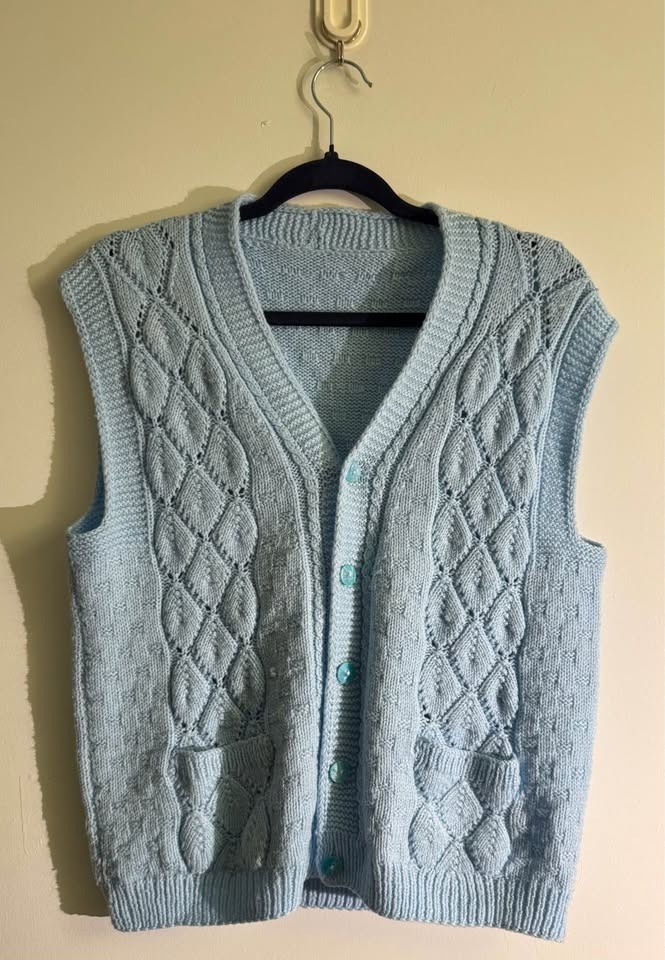 Hand Knit Baby Blue Sweater Vest - photo 2