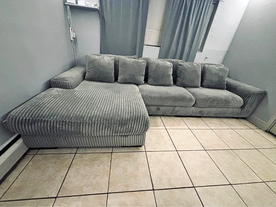 Grey Corduroy L-Shaped Couch 139"x49"