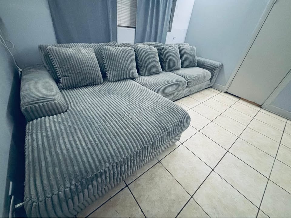 Grey Corduroy L-Shaped Couch 139"x49" - photo 2