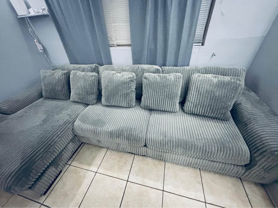 Grey Corduroy L-Shaped Couch 139"x49" - photo 3