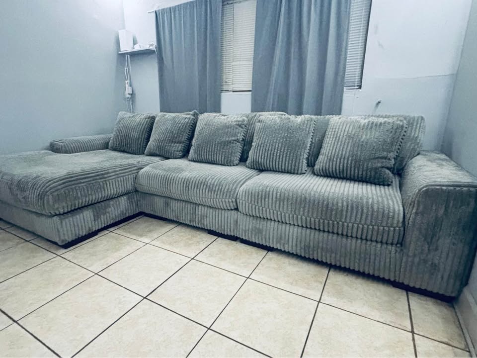 Grey Corduroy L-Shaped Couch 139"x49" - photo 4