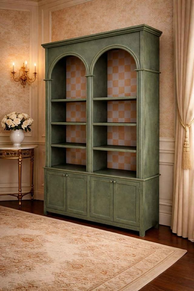 BNIB Elegant Pine Wood Display Cabinet – Arched Shelves, Antique - photo 2