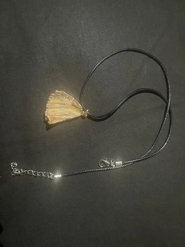 Fan-Shaped Gold Pendant Necklace with Adjustable Black Cord, Nat - photo 2