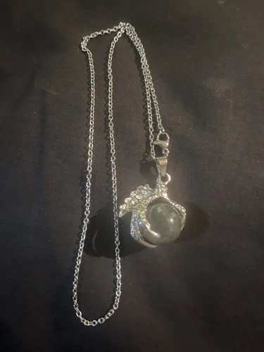 Eagle Claw Silver Round Dark Gray Stone Pendant Necklace