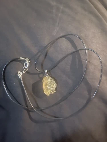 Yellow Rough Stone Pendant Necklace Black Cord Asymmetrical Char - photo 2