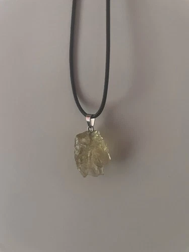 Yellow Rough Stone Pendant Necklace Black Cord Asymmetrical Char - photo 3
