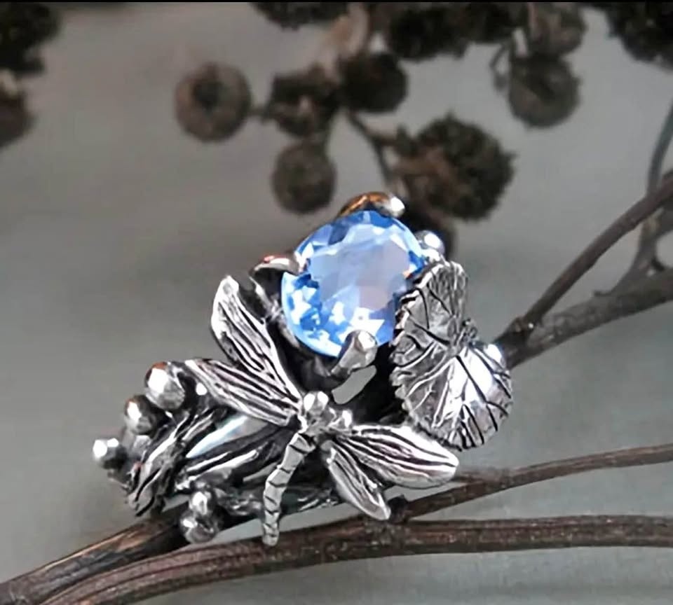 Fashion Creative Dragonfly Lotus Ring, Retro Silvery, Size 8