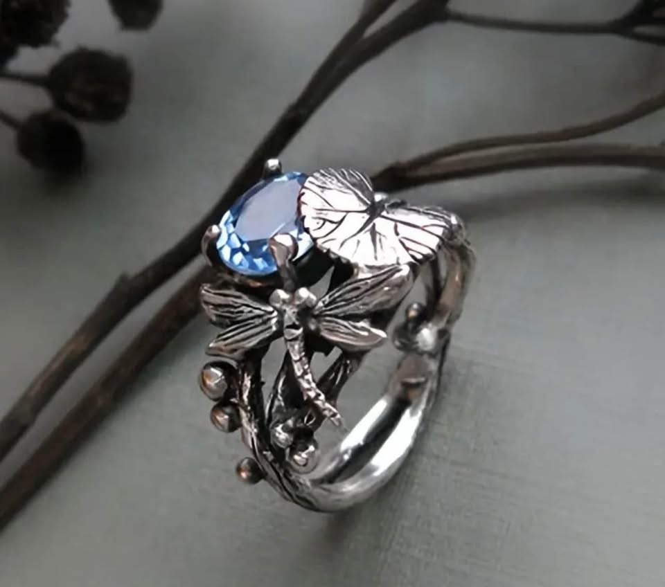 Fashion Creative Dragonfly Lotus Ring, Retro Silvery, Size 8 - photo 2