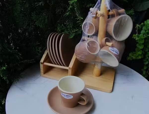 "Casa Elite" 6 Espresso Cups w/ Saucers & Stand - NEW - photo 3