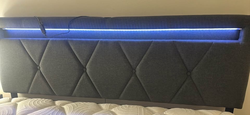 Queen Upholstered LED Bed with Hybrid Mattress - 5 Months Old - photo 2