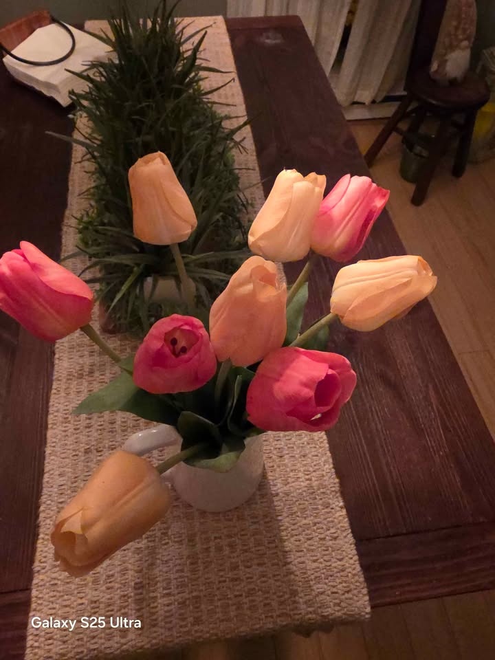 Pitcher with flowers yellow and orange tulips - photo 2