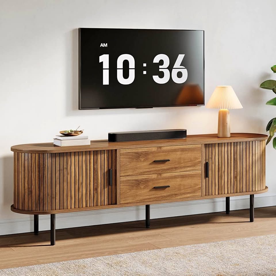 70" Mid-Century Modern TV Stand w/ Storage & Tambour Door