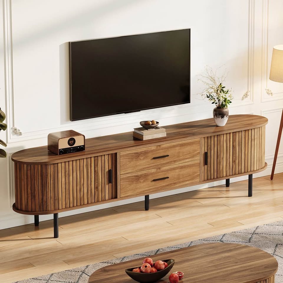 70" Mid-Century Modern TV Stand w/ Storage & Tambour Door - photo 2