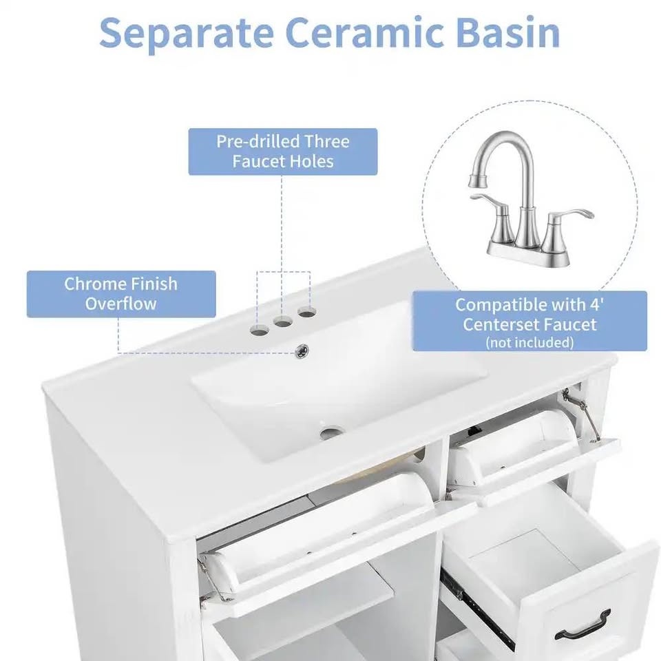 36 Inch Bathroom Vanity with Ceramic Basin - photo 4