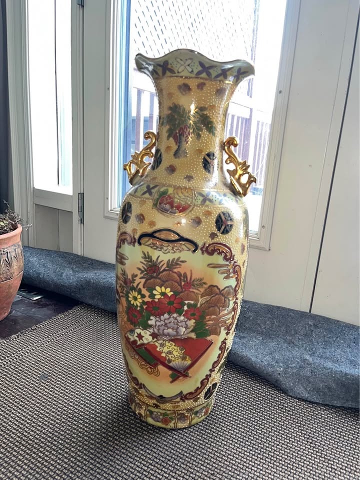 Hand Painted Antique Floor Vase - 22 Inches