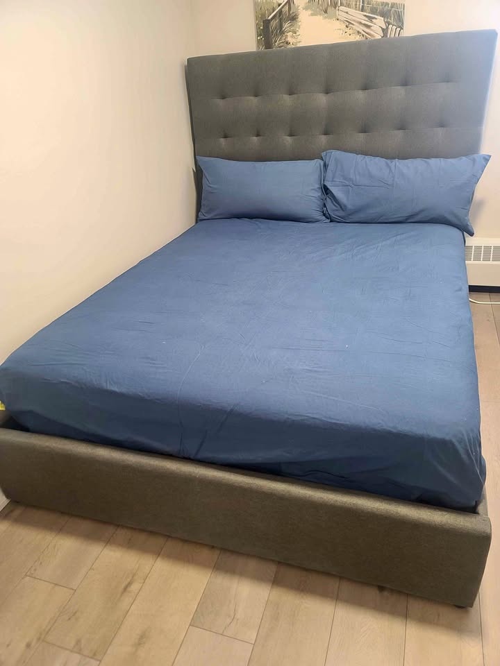 Queen Size Upholstered Storage Bed - Grey