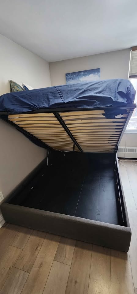 Queen Size Upholstered Storage Bed - Grey - photo 2