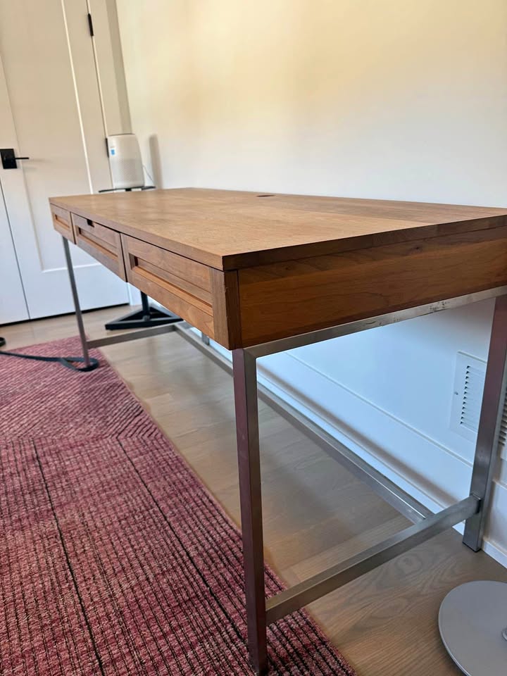 Modern Solid Wood Desk with Metal Legs – 64” Wide