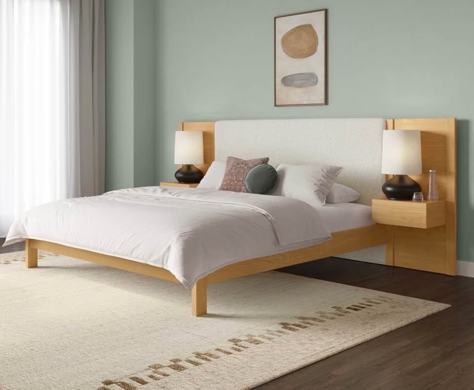 Cassie Ivory Chenille Oak King Bed Frame - Brand New - photo 2