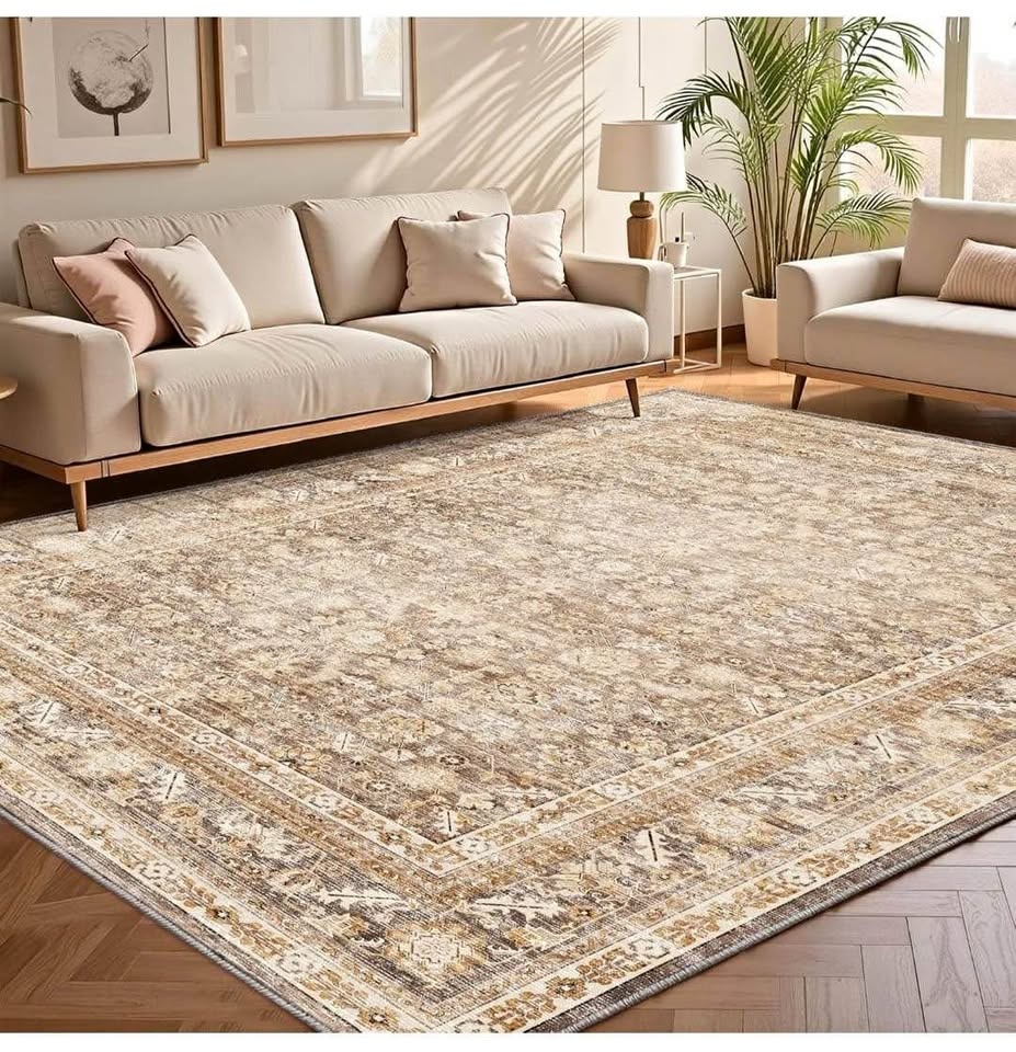 Brand New 10x14 Vintage Beige Washable Area Rug
