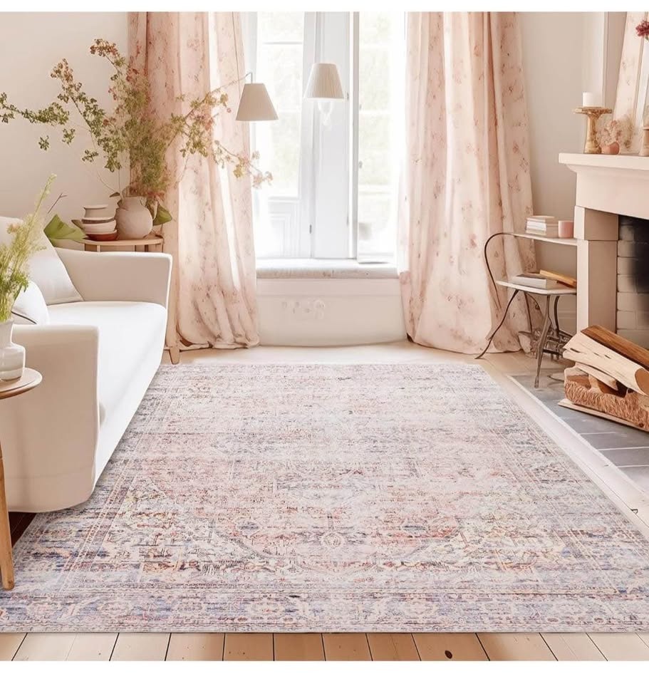 9x12 Pink and Gray Boho Floral Washable Rug - Brand New - photo 4