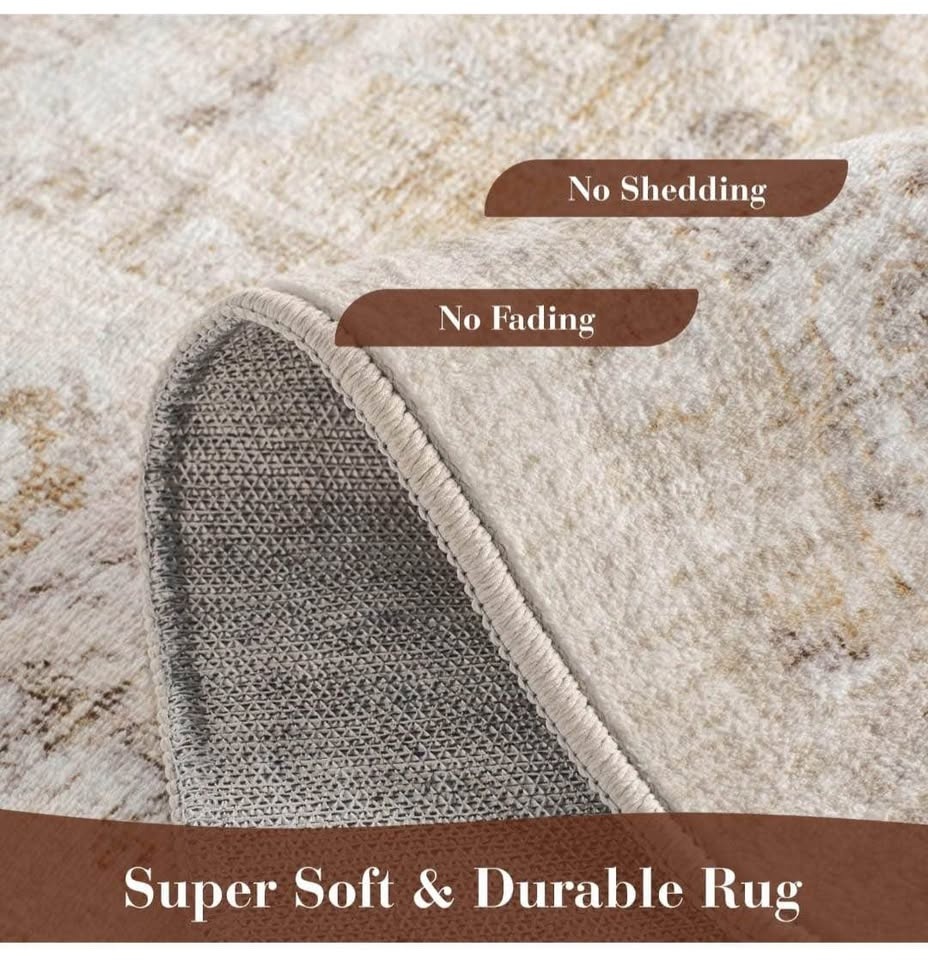 6x9 Beige Machine Washable Area Rug - Soft Vintage Style - photo 3