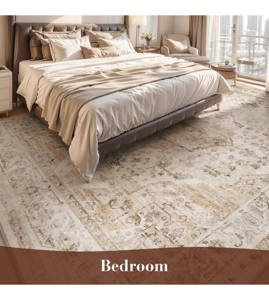 6x9 Beige Machine Washable Area Rug - Soft Vintage Style - photo 4
