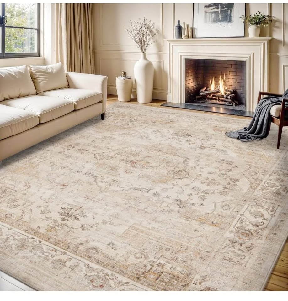 6x9 Beige Machine Washable Area Rug - Soft Vintage Style - photo 5