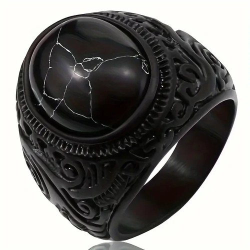 Vintage Retro Black Carved Ring