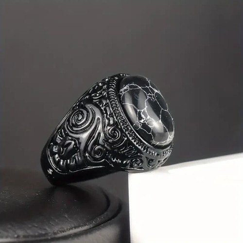 Vintage Retro Black Carved Ring - photo 5