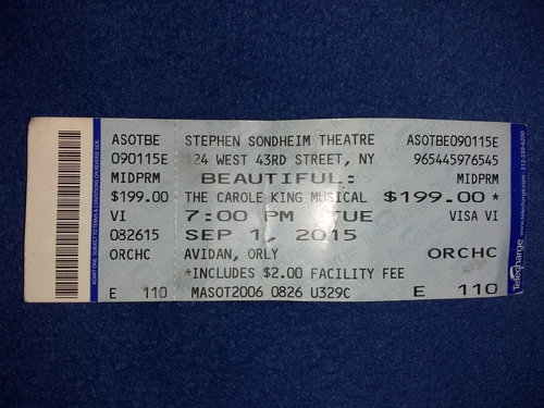 Vintage 2015 Broadway Beautiful Musical Ticket