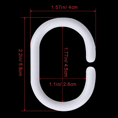 12 Plastic Shower Curtain Hooks White Curtain C Rings for Bathro - photo 3