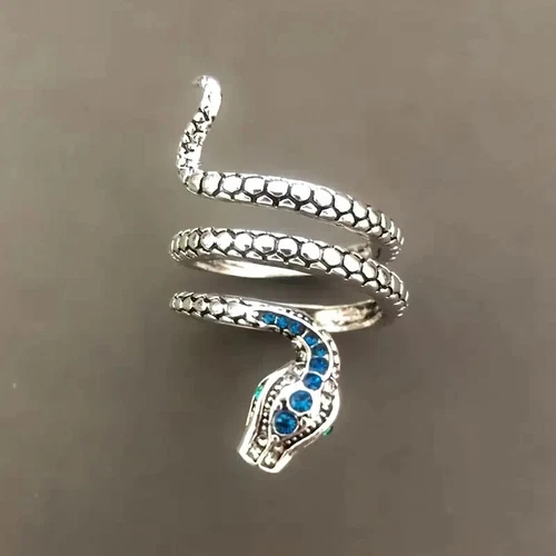 Adjustable Snake Ring with Blue Rhinestones