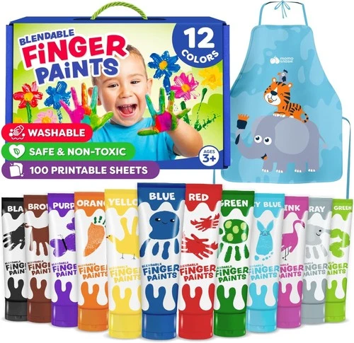 Washable Finger Paint for Toddlers, Non-Toxic Baby Safe Set