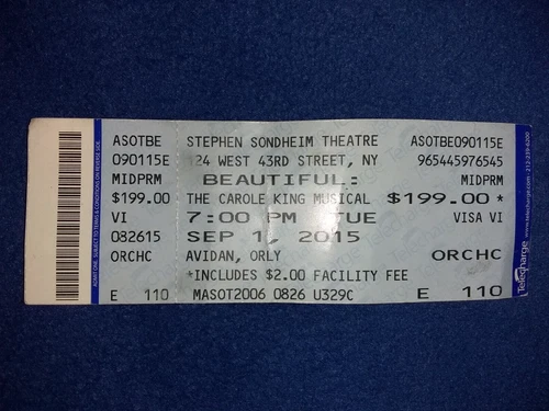 Vintage 2015 Broadway Beautiful Musical Ticket