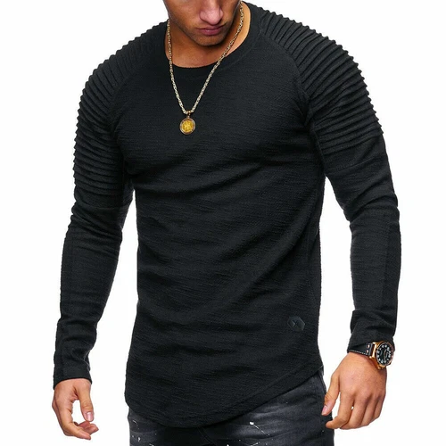 Men's Athletic Workout Long Sleeve T-Shirt - Black (L-XL)