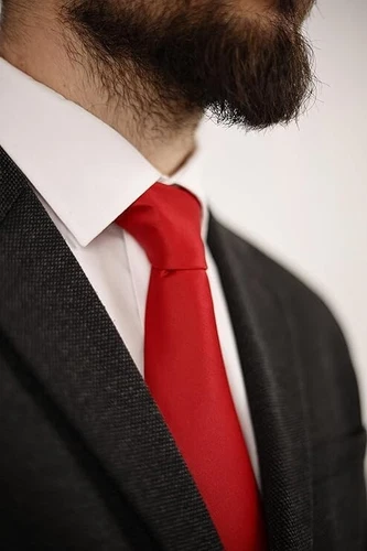 Men's Red Tie - Solid Color, Micro Pattern, 3.15" Necktie - photo 3